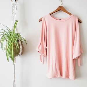 CUPIO Blush Pink Cold Shoulder Tie Sleeve Shirt